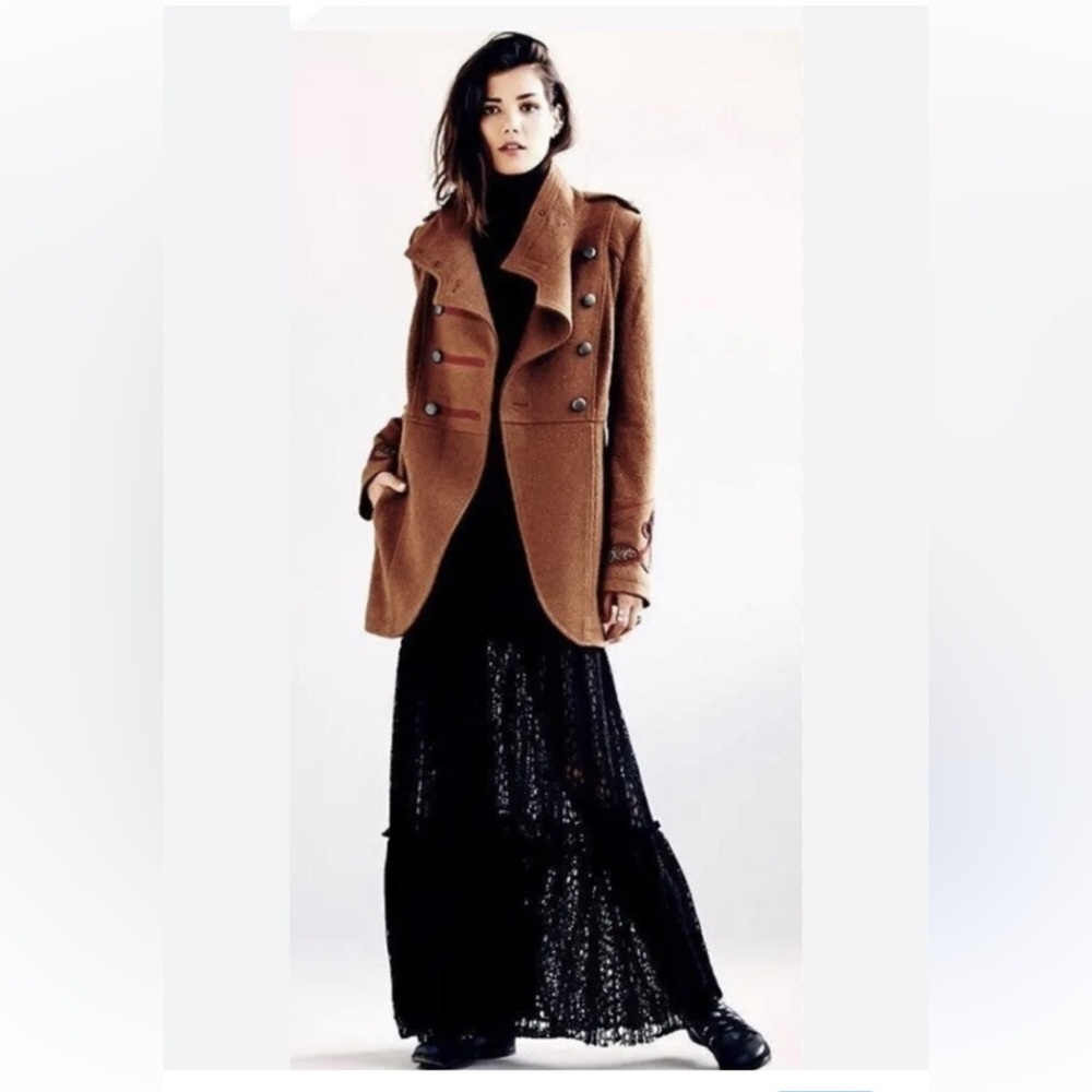 EUC Free People Boiled Wool Military Pea Coat Sz 8